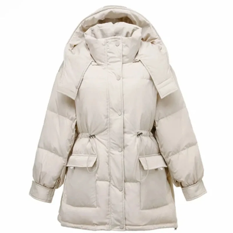 2021 Winter New Fashion Street Designer Brand ladies White  Cotton Padded coat Pretty Girls Outerwear Coat With Belt