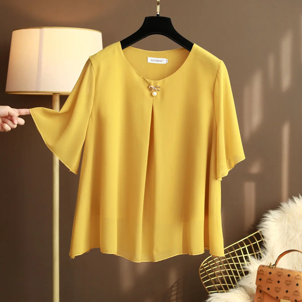 Béo Phì Nữ Áo Voan Plus Kích Thước 6XL 2022 Mùa Hè Mới Ngắn Tay Rời Chắc Chắn Áo Sơ Mi Áo Blusa De Talla Grande