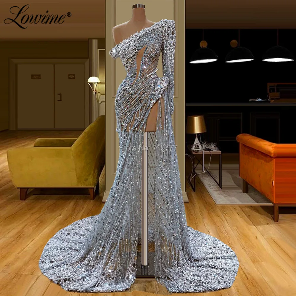 Great Gatsby Handmade Pearls Beaded Pageant Party Dress 2020 One Shoulder Crystals Celebrity Dress Evening Gowns Robe De Soiree