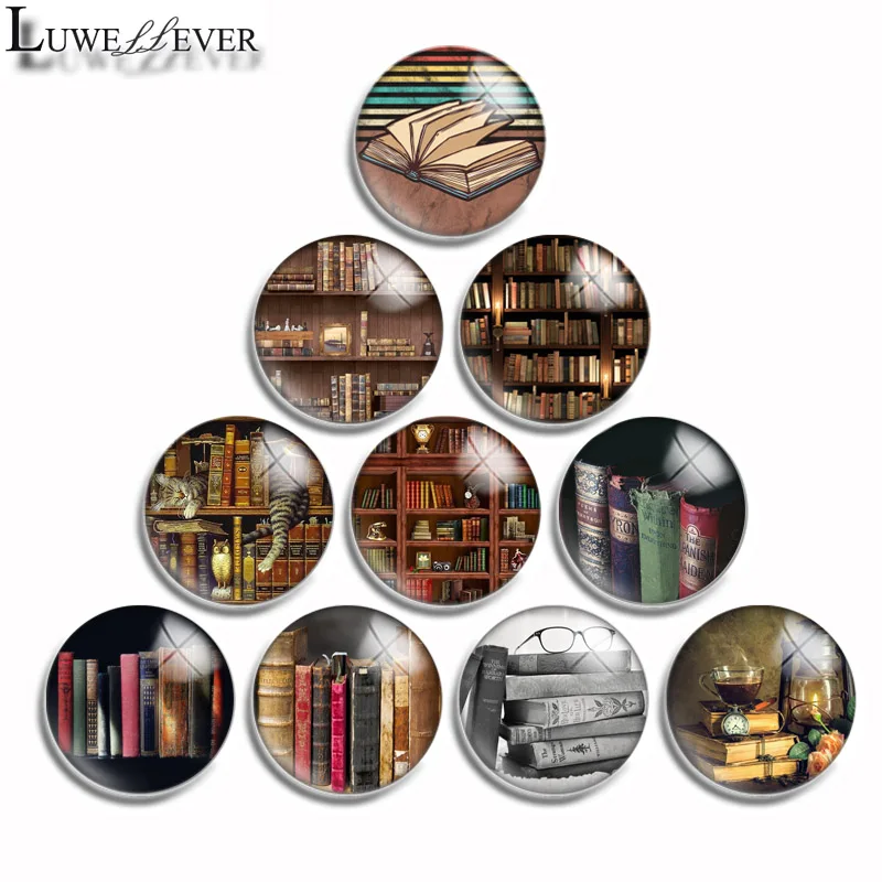 12mm 10mm 16mm 20mm 25mm 30mm 552 Retro Book Mix Round Glass Cabochon Jewelry Finding 18mm Snap Button Charm Bracelet