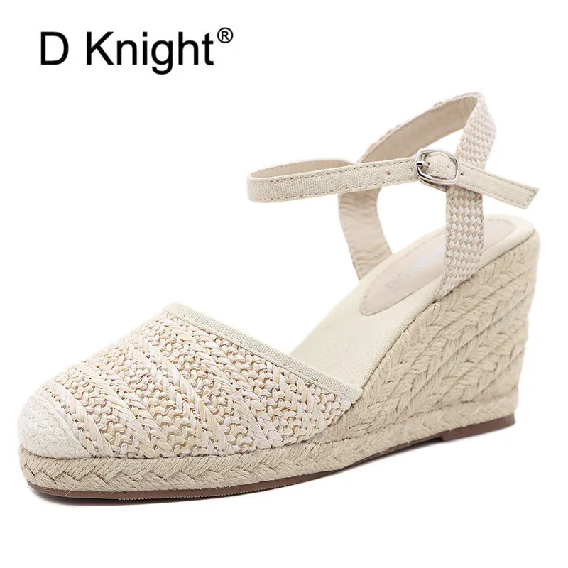 2021 New Buckle Strap Espadrille High Heels Bohemia Lace Wedding Shoes Ladies Sandals Summer Platform Wedge Sandals Women Shoes