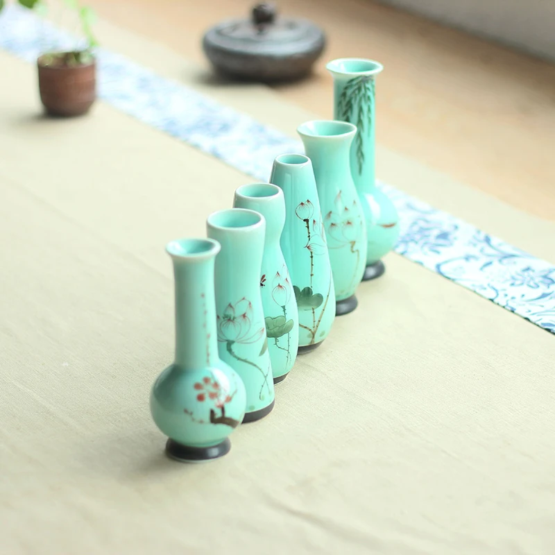 

Hand-painted Lotus Ceramic Flower Creative Home Handmade Vase Hydroponic Flower Arrangement Celadon Office Decoration