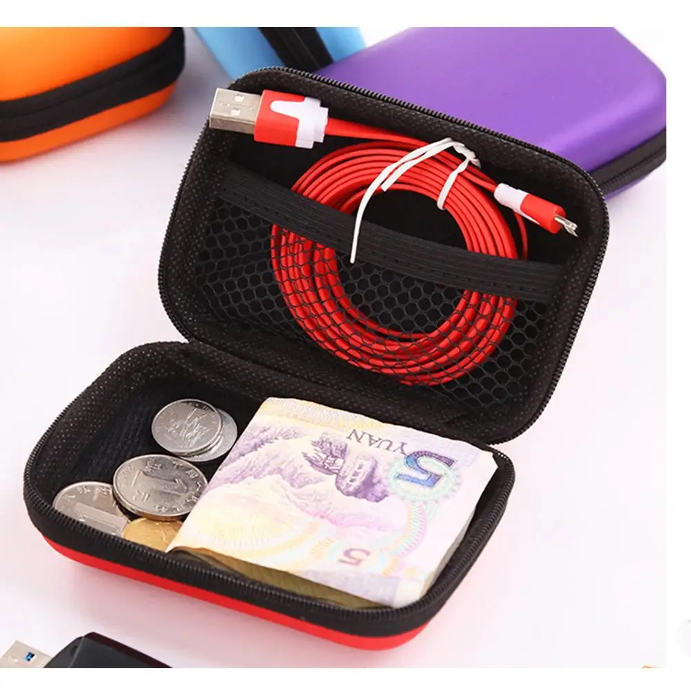 7 Colors Portable Case for Headphones Case Mini Zippered Round Storage Hard Bag Headset Box for Coins Earphone Case SD TF Cards