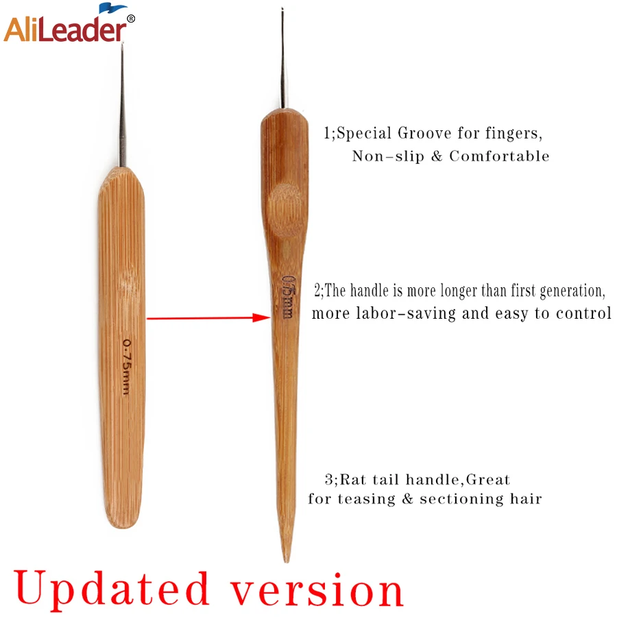 Alileader Haaknaald Voor Dreadlocks Pruik Naald 1/2/3 Haak Naald Haarverlenging Tool Braider 0.5Mm/0.75mm Bamboe Naald Houder