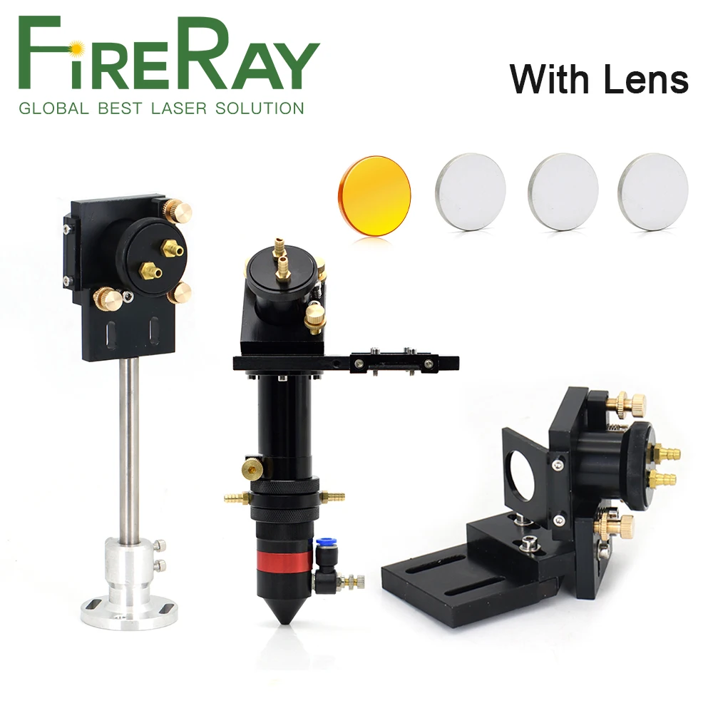 FireRay CO2 Laser Head Set with Water Cooling Interface Mirror 30x3mm Focus Lens 25x63.5mm for Water Cooling Laser Machine