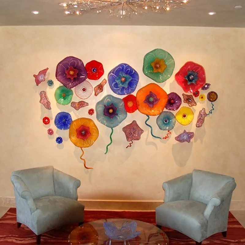 Modern Art Wall Lamps Hand Blown Murano Flower Glass Plates Wall Decorations Living Room