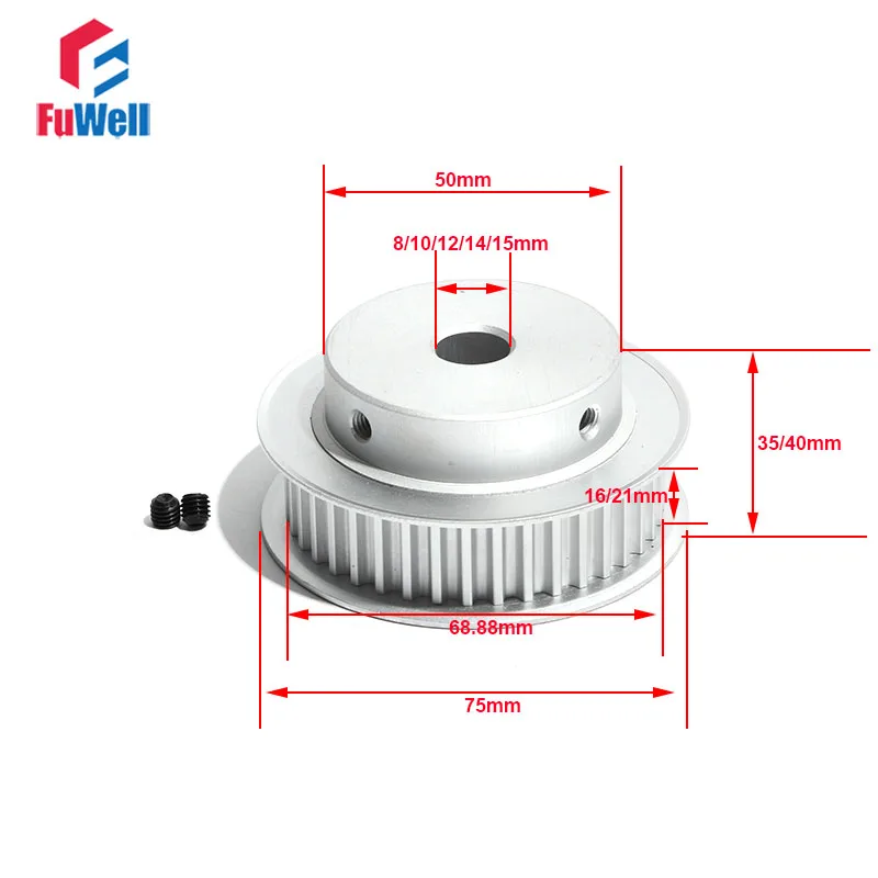 Timing Pulley S5M 44T 16/21mm Belt Width Toothed Belt Pulley 8/10/12/14/15mm Bore Aluminum Alloy 44Teeth Transmission Gear Wheel