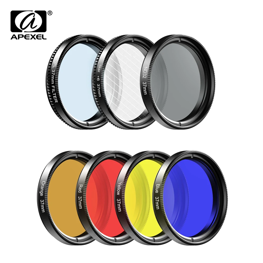 APEXEL7 in 1 phone lens kit 0.45x wide +37mm UV Full Blue Red Color Filter+CPL ND32+Star Filter for iPhone Xiaomi all Smartphone