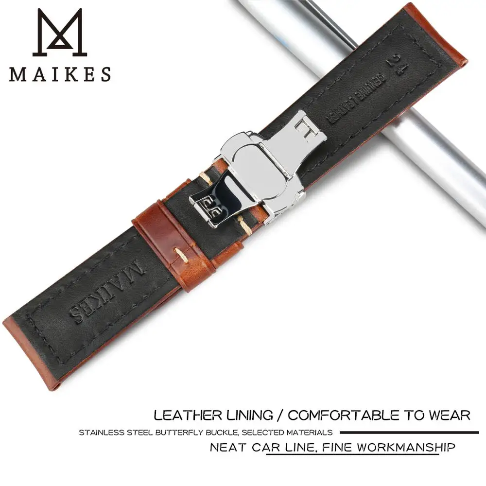 Maikes Handmade Watchbands 18-24mm Blue Brown Women Men Butterfly Clasp Genuine Leather Watch Band Strap Belt 20mm