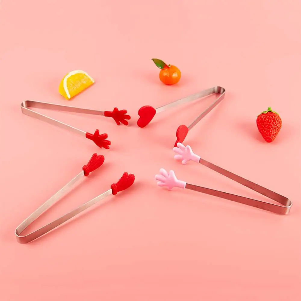 Silicone Stainless Steel Snack Salad Bread Kitchen Tool Cooking Utensils Food Clip Ice Cube Clamp BBQ Tong