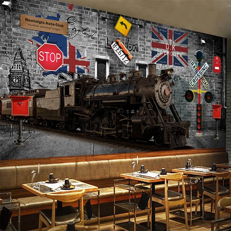 

Custom Photo Mural Wallpaper 3D Stereo Train Brick Fresco Restaurant Cafe Retro Decor Background Wall Sticker Papel De Parede 3D