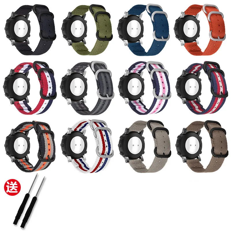 Nylon Watch Band for Suunto Core Replacement Strap Canvas Wrist Bracelet with Connector Tool Black Silver Pin Clasp Watch Strap