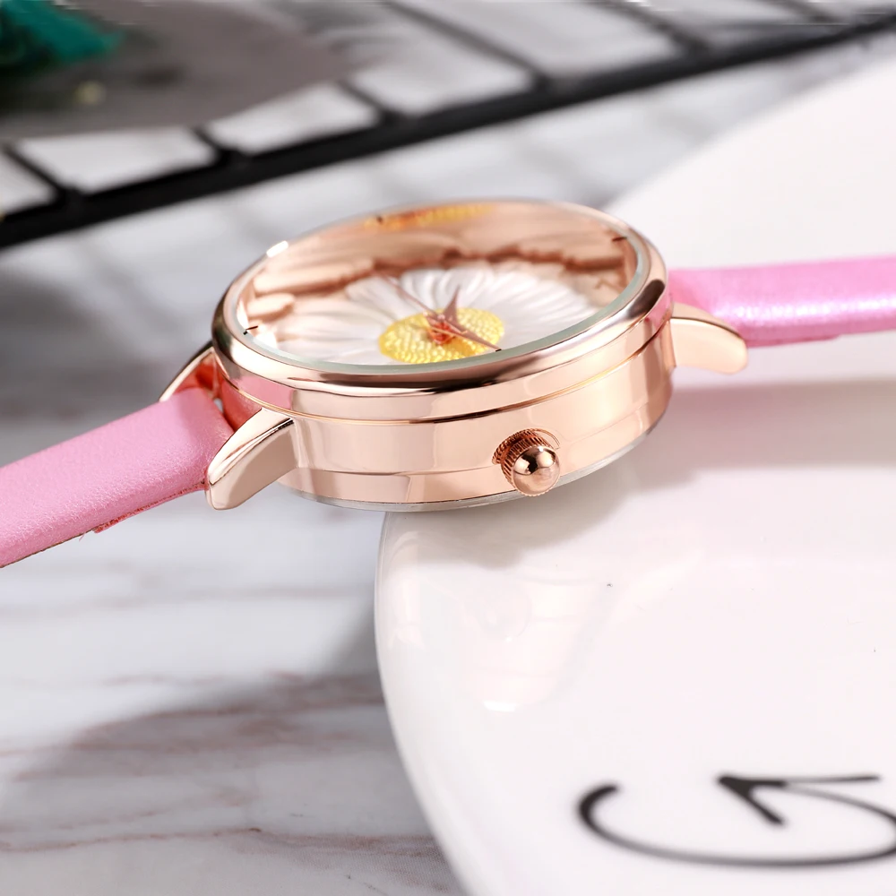 GEDI marca relojes de Mujer de cuero Reloj de cuarzo Reloj de pulsera casuales correa de Reloj de Mujer de moda flor Dial