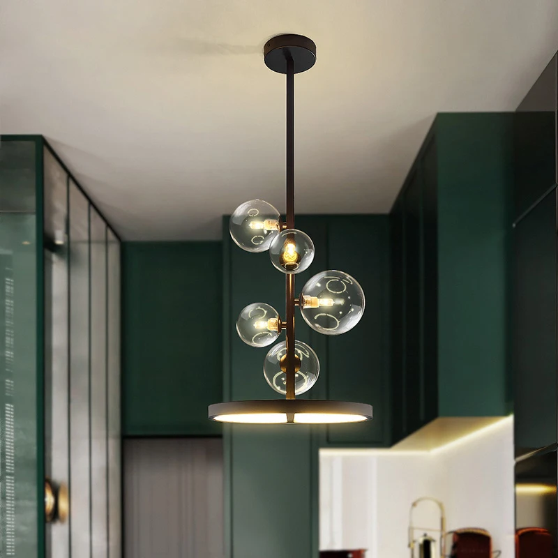 Nordic chandelier lighting Led glass light 28 48cm round chandelier Black Loft Living Kitchen house decoration light fixtures