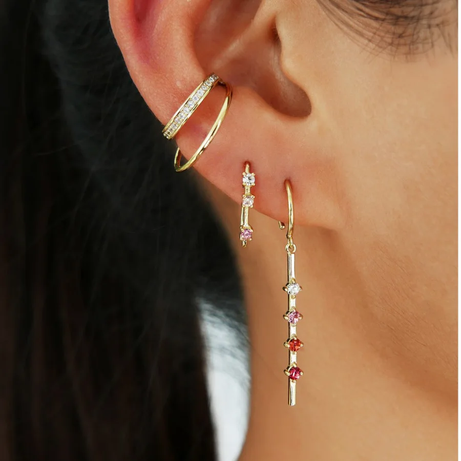 Gold color Horn Shape Minimalist Micro Pave CZ Stud Earring 100% 925 Sterling Silver Pink Pinky White Color CZ Cute Earring