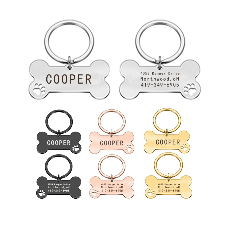 Anti-lost personalizado pet identidade tag colar do cão logotipo gravado a laser pet identidade tag filhote de cachorro pingente acessórios para