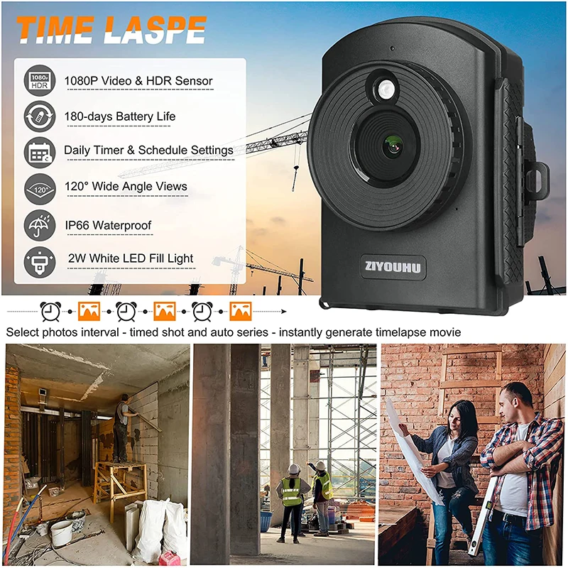 Time-lapse Camera Security Outdoor/Indoor Project Video Camera Perfect for Construction,Working at Home,School,Tourism Records