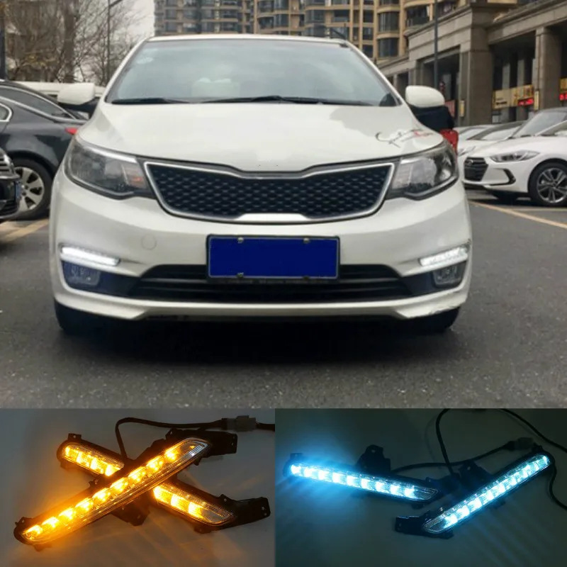 

2PCS LED Daytime Running Light For Kia Rio K2 2015 2016 Yellow Turn Signal Relay Waterproof ABS 12V DRL Fog Lamp Decoration