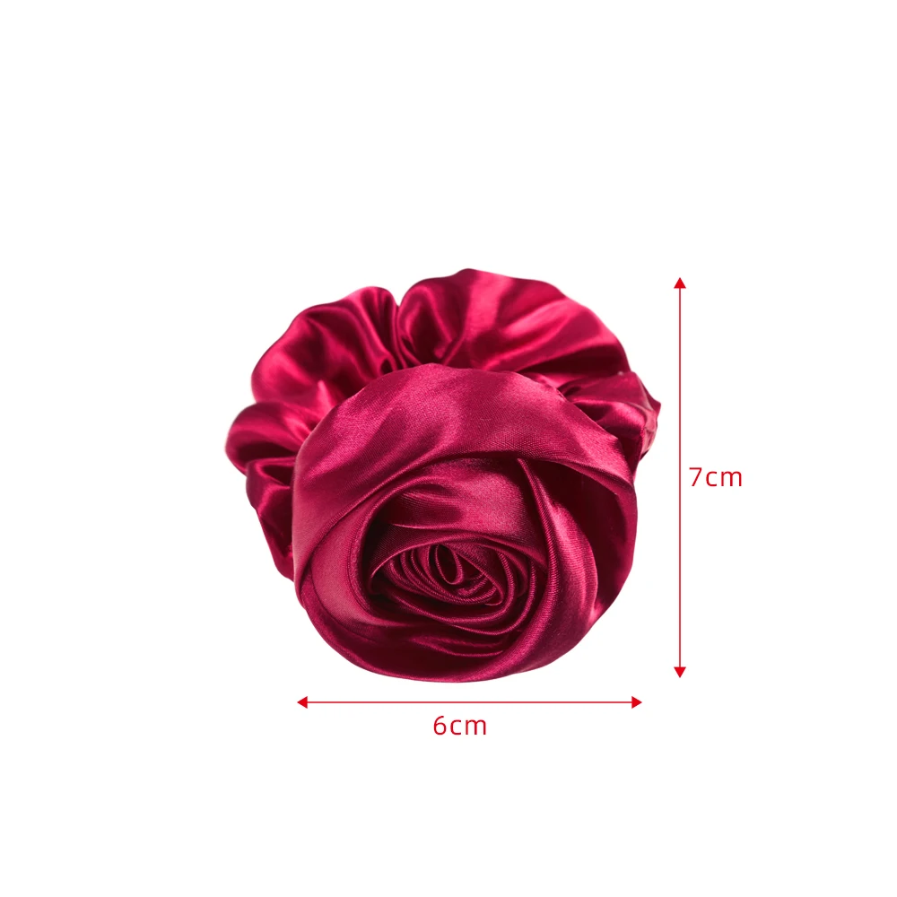 French Satin Hair Tie Rope Women Fashion Big Rose Flower Hair Rubber Bands Scrunchies Fashion Elastic Hair Accessories