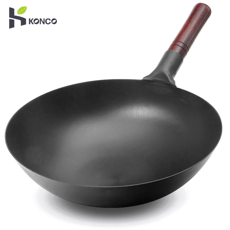 Chinese Iron Pot,Traditional Hand Hammered Iron woks and stir Fry Pans,Non Sticky, no Coating, Less Oil