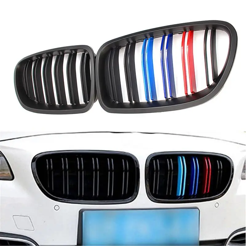 

Pair ABS M-style Color Matt Black Front Bumper Kidney Grille 2 Line Double Slat For BMW F10 F18 M5 2011 2012 2013 2014 2015 2016