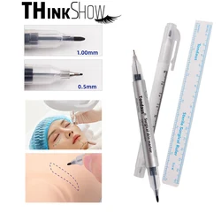 Professional Surgical Tip Skin Marker Pen Sterile Waterproof Tattoo Stencil Markers Pen with Paper Ruler for Eyebrow, Lips, Skin