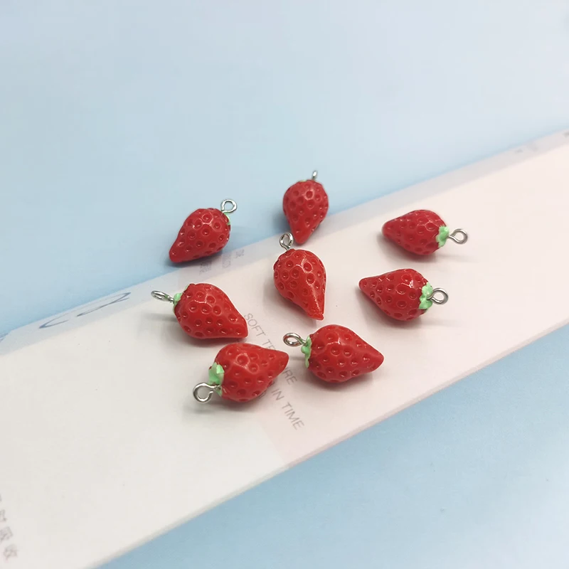 10pcs Kawaii Strawberry Resin Charms for Jewelry Making Cute Fruit Pendant Handmade Earring DIY Fashion Jewelry Accessories C341