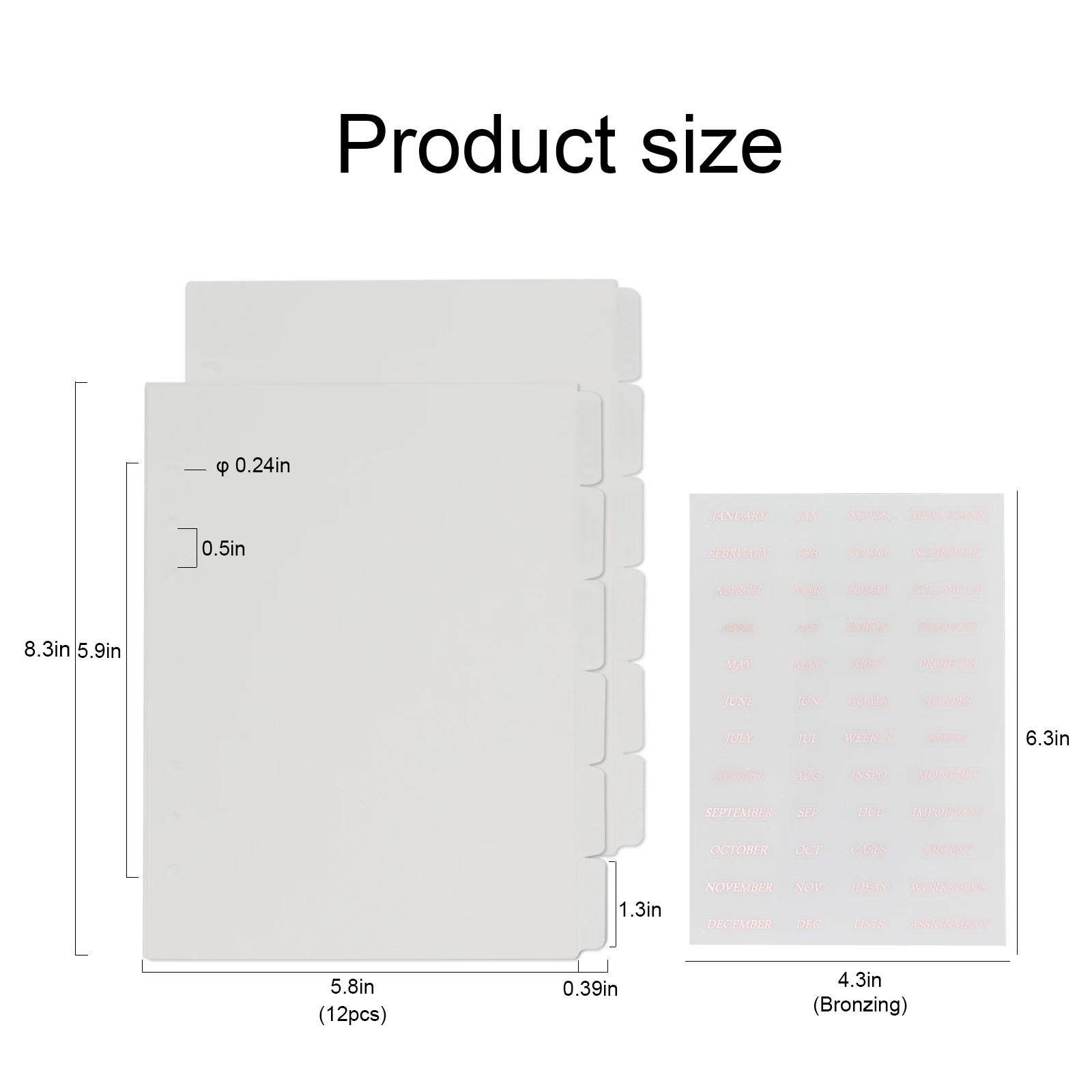 A5 Transparant Wit 6 Oren 6 Gaten Divider Met Rose Gold Sticker Note Maand Plan Index Divider (2Set + 1 Sticker)