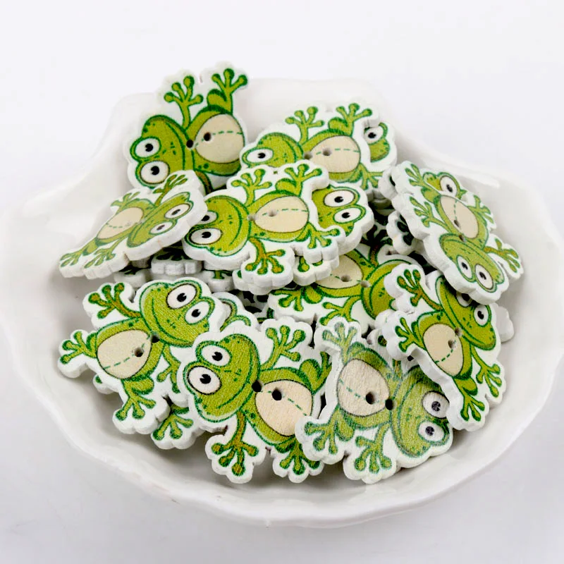 2020 frog Painted Wooden Buttons Scrapbooking Decorative Craft 2 Holes Sewing Supplies 28x30mm 30pcs