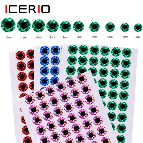 ICERIO 50PCS 느린 지그 하드 미끼 루어 플라이 타이 재료 만들기를위한 2D 실물 같은 플랫 피쉬 아이 홀로그램 피쉬 아이 스티커 Best5