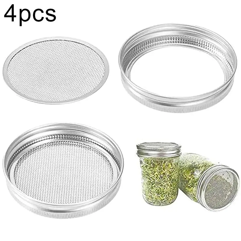 

4Pcs Stainless Steel Sprouting Lid Filter Seed Germination Cover for Mason Jar Filter Seed Germination Cover for Mason Jar