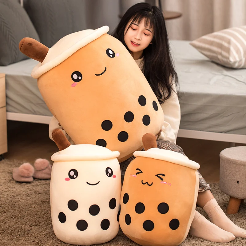 Kawai Real-Life Bubble Tea Plush Toy Stuffed Food Milk Tea Soft Doll Boba Fruit Tea Cup Pillow Cushion Kids Toys Birthday Gifts