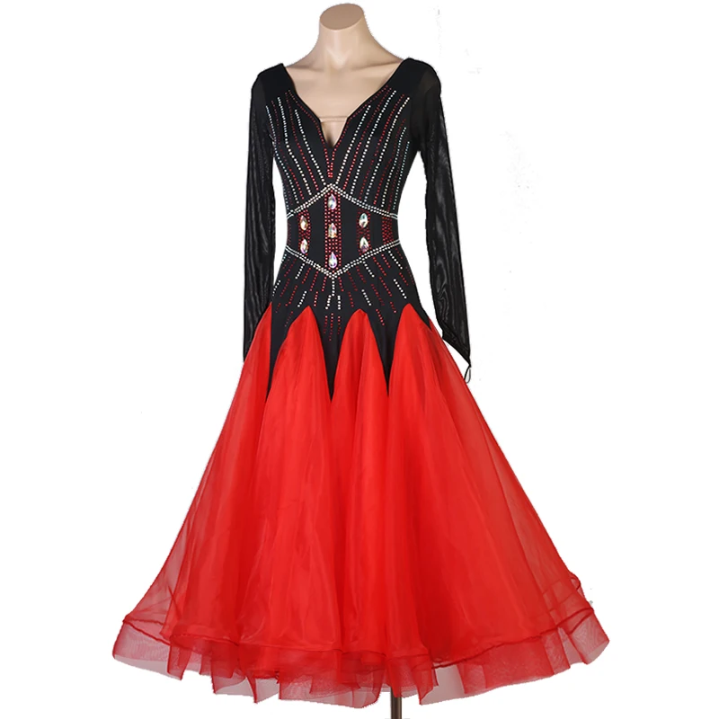 Padrão vestido de salão dança competição vestidos valsa moderno vestir traje feminino tango flamenco personalizar d1038 bainha grande