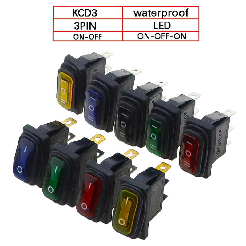 KCD3 Waterproof Rocker Switch ON-OFF/ON-OFF-ON 3Pin,2/3 Position,Electrical Equipment With Lighting Power,15A 250VAC/20A 125VAC