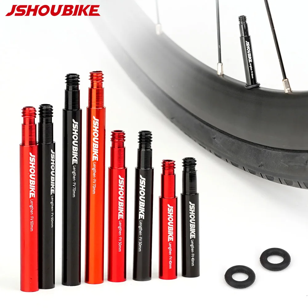 JSHOU BIKE French Valve Extenders Caps Core Adapter RED And BLACK Alloy Stem 40 60 80 100 120mm W/ Alloy Cap & Tool