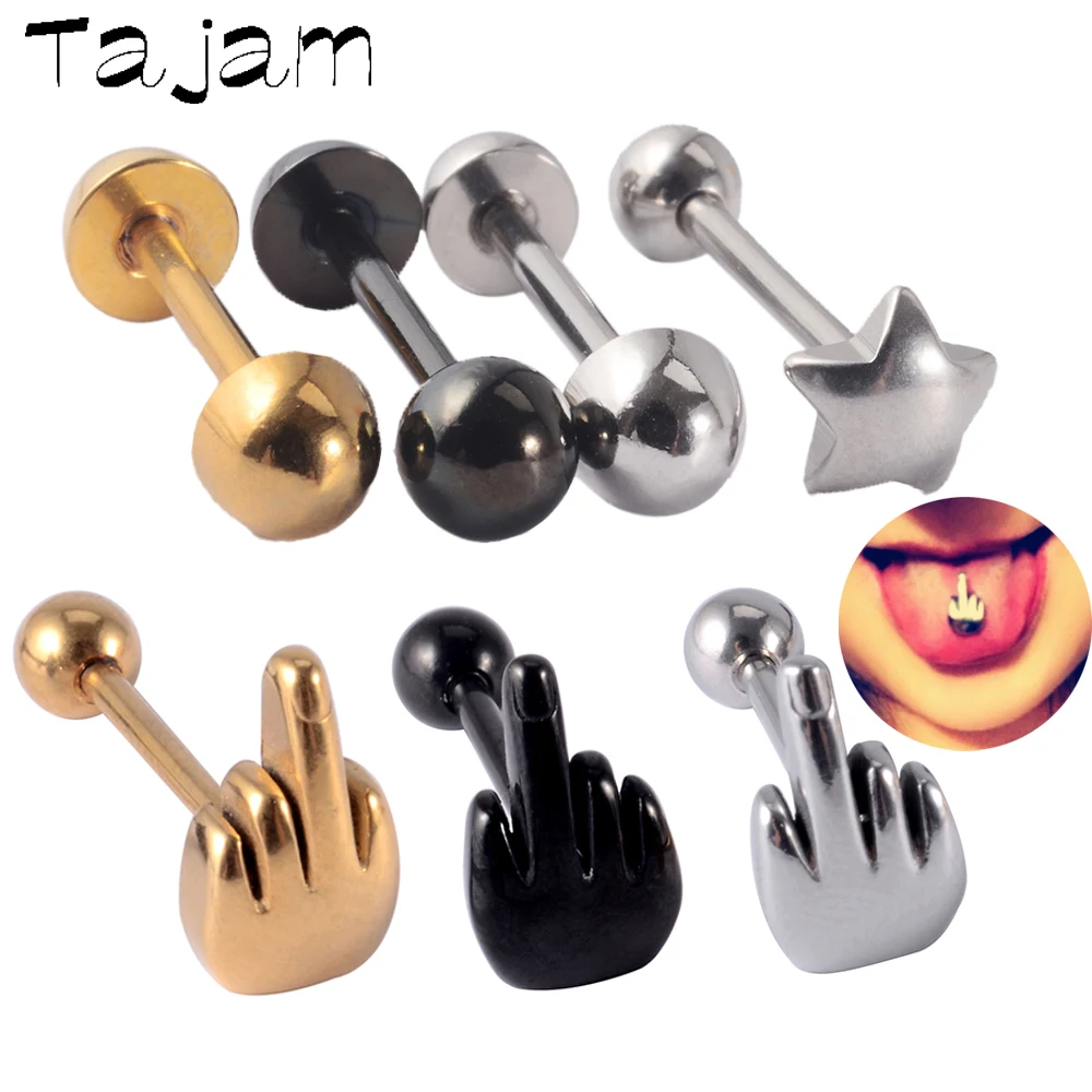 1PC Punk Tongue Nail Middle Finger Surgical Steel Anodizing Prevent Allergic Tongue Barbells Sexy Unisex Body Piercing Jewelry