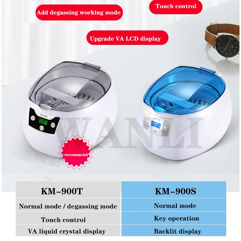 42KHz Household Ultrasonic Cleaner Ultrasonic Glasses Circuit Board Cleaner Dentures Watch Jewelry Cleaner KM-900T