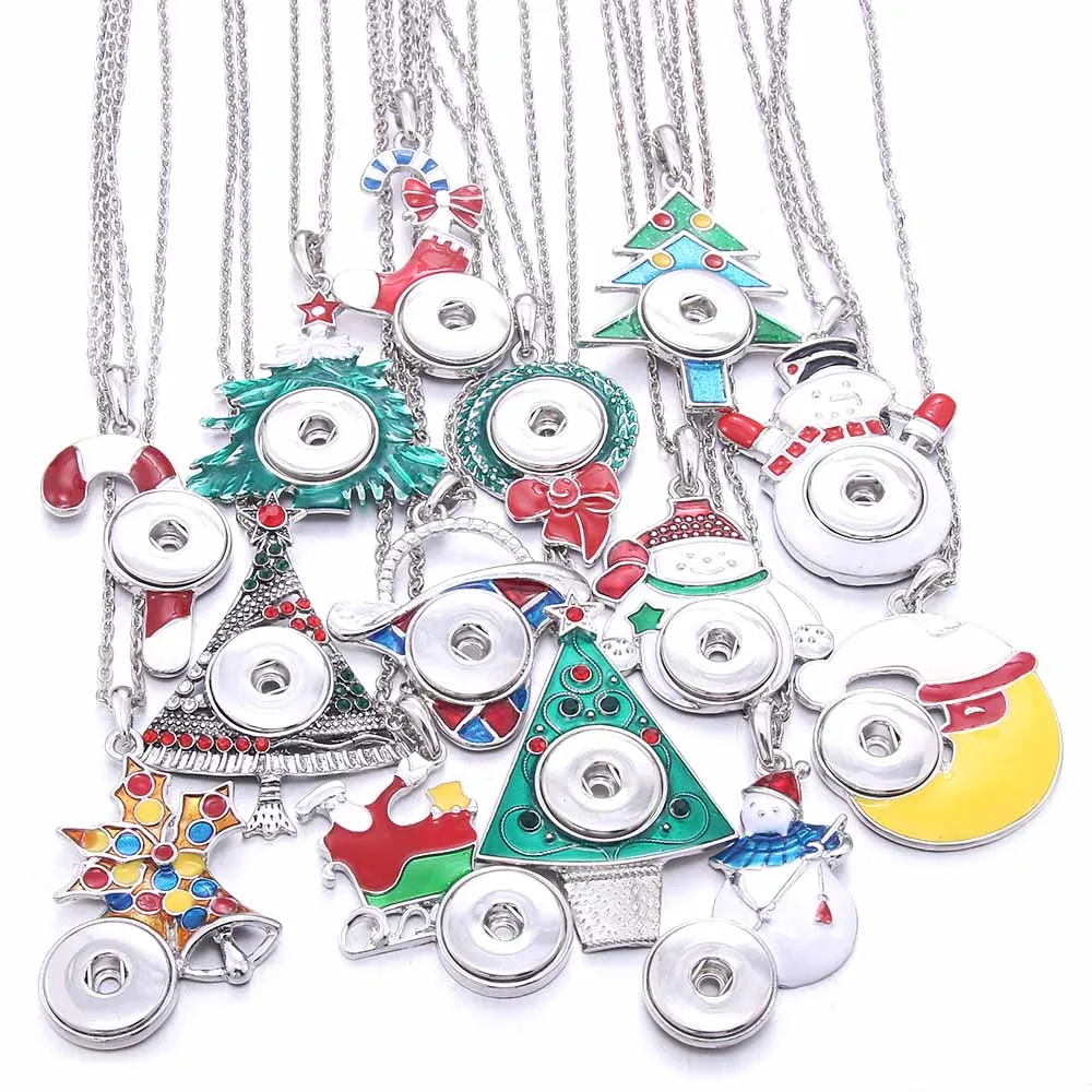 Christmas Snaps Necklaces 18mm 20mm Snaps Button Necklace Crystal Rhinestone Snap Pendant buttons Pendant women Jewelry