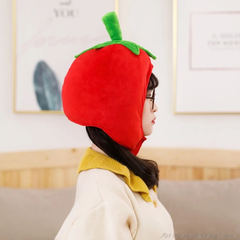 Adult Kids Lovely Tomato Plush Hat Funny Fruit Stuffed Headgear Warm Earflap Performance Cosplay Party My31 21