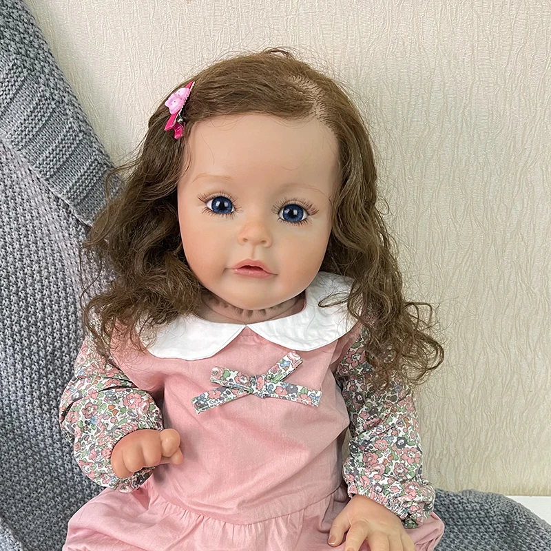 

60CM Hand-Detailed Painting 3D Skin High Quality Reborn Sue-Sue Tone Hand rooted Brown Curly hair Real Baby Size