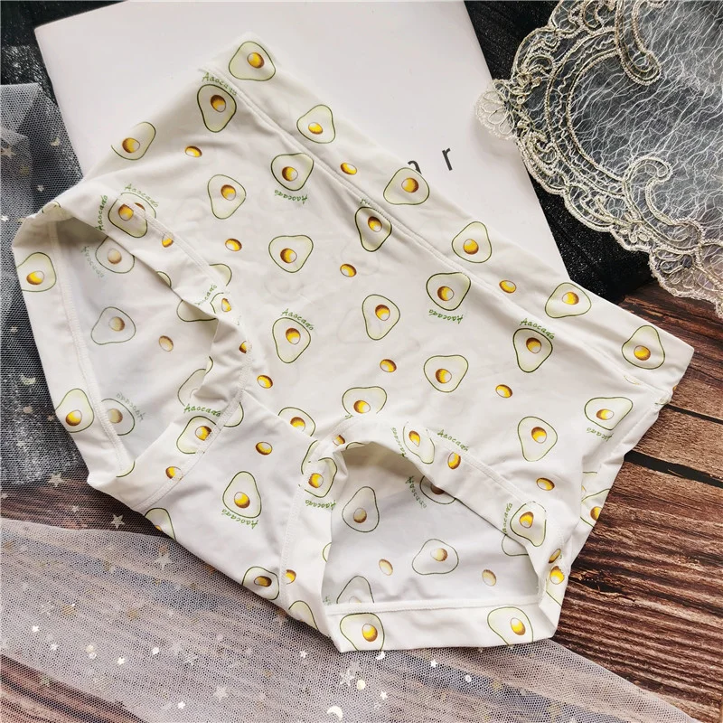 Middle Waist Pantie For Girl Ice Silk Printing Comfortable Cute Cartoon Fruit Middle Waist Women\'s Underwear Seamless Breathable