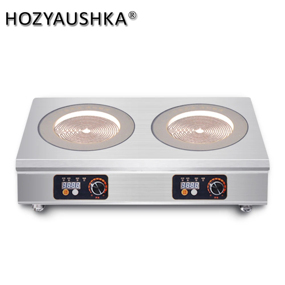 HOZYAUSHKA 2000W high-power double-head titanium crystal panel electric ceramic stove knob + button control