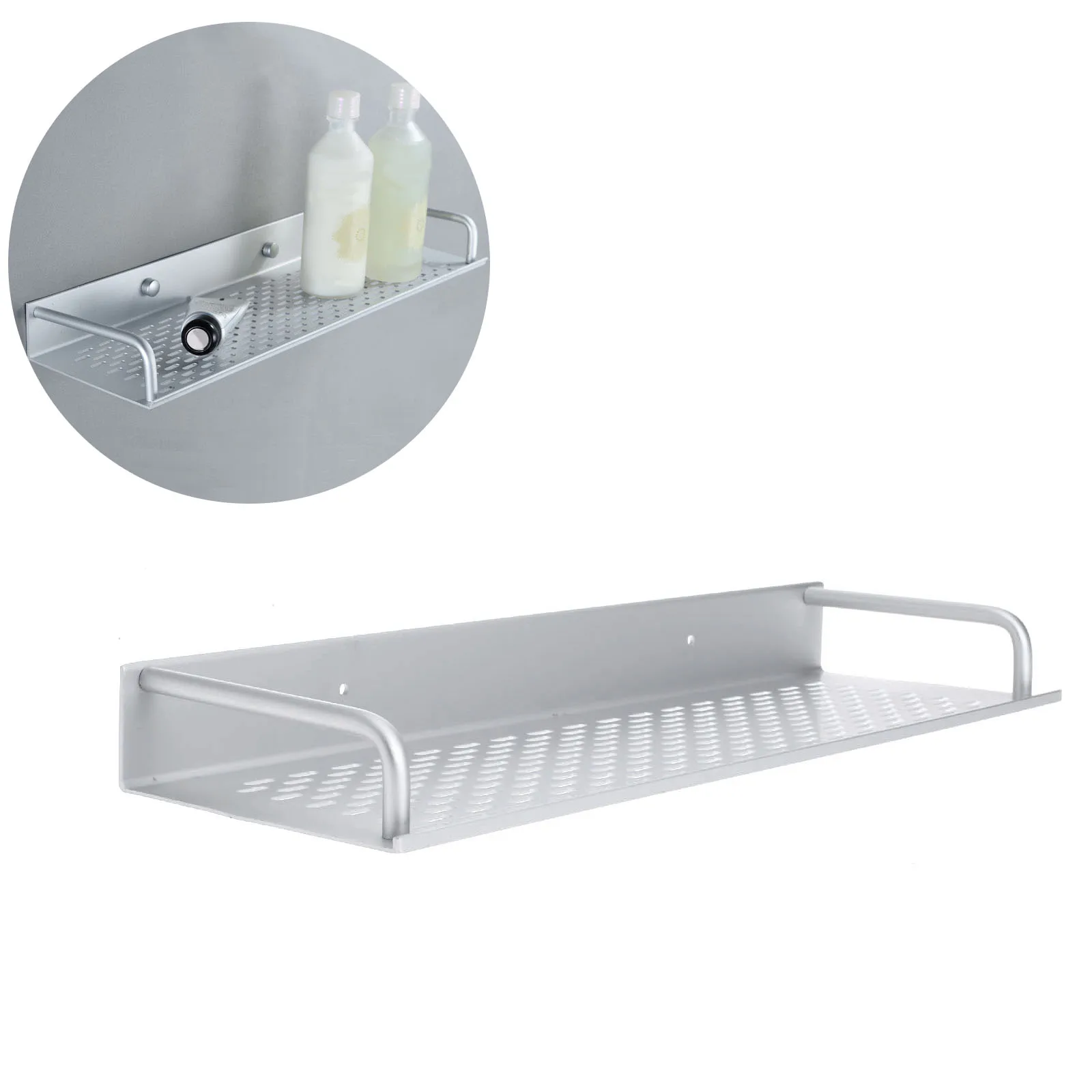 1pc Corner Shelf Storage Rack Organizer Space Wall Mounted Rectangle Shelves Space Aluminum Shower Bathroom/Kitchen w/screws