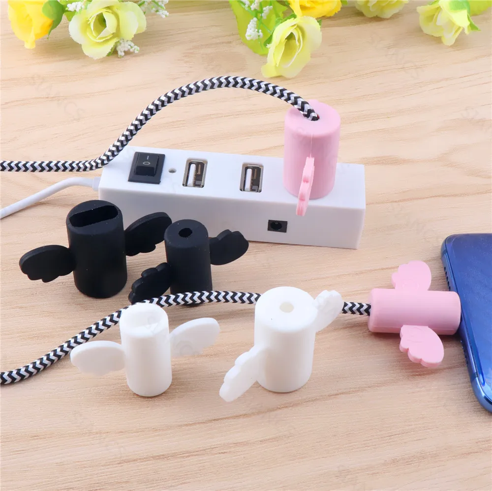 Cute Angel Wing Cable Protector Type C USB Charger Cord Cable Winder Organizer Holder For Micro Usb C Line Cable Protector