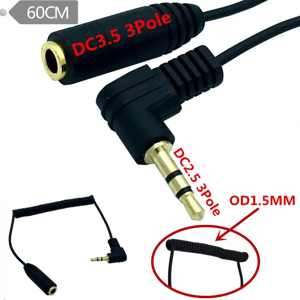 90 Degree Right Angle 2.5mm to 3.5mm Jack Spring Retractable Extension Cord Audio Cable For Mobile Phone Computer Tablet Speaker