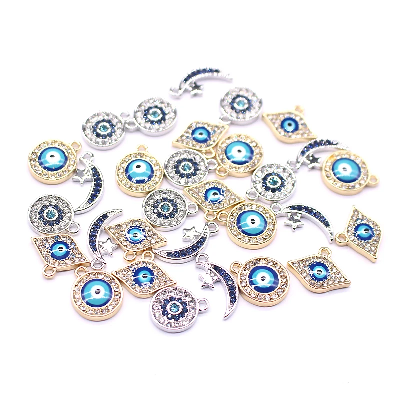 5pcs Europeu Completo Rhinestone Evil Eye Pulseira Brinco Encantos Conector Descobertas Moon Star Eardrops Fazer Jóias Acessório