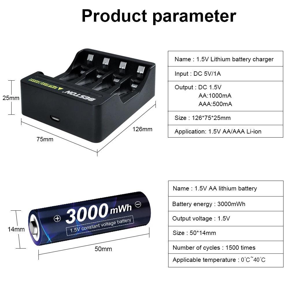 Akumulator litowo-jonowy AA 1.5v 3000mWh 1.5V AA akumulator litowy 1.5V baterie AA do zdalnego sterowania bateria AA