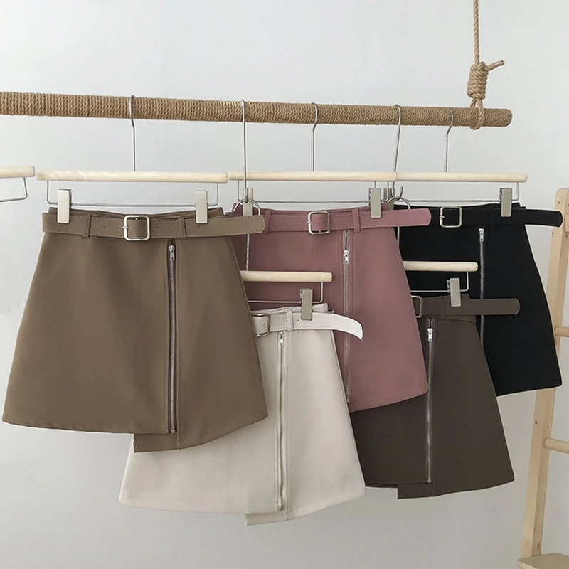 

Women Irregular Zipper High Waist Casual Korean Elastic Package Hip Skirts Vintage Office Ladies Mini A-Line Short Skirt Female