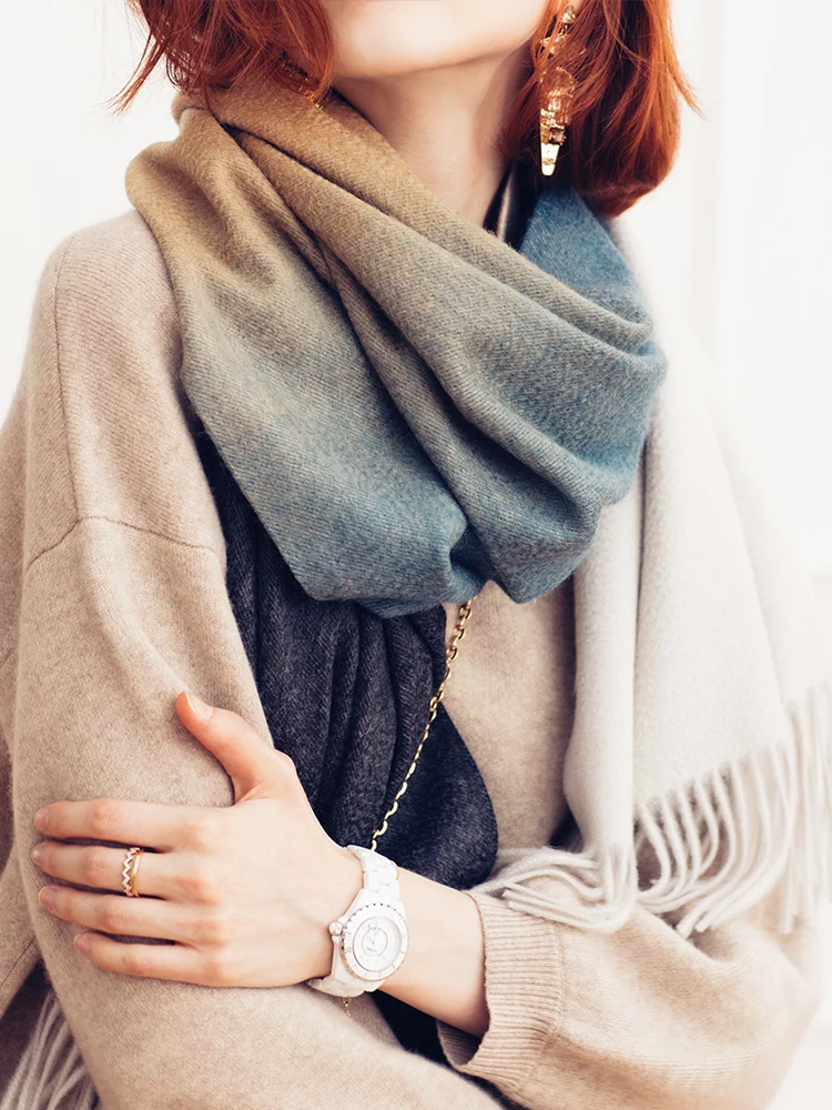 New Women Cashmere scarf Shawl Wrap Gradient Color Winter Autumn Warm Fashion Ladies Pashmina 100% Cashmere Scarf 2021 Mongolia