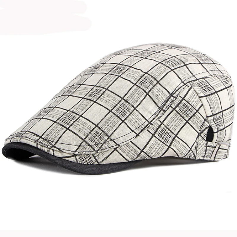 HT3013 Caps for Men Beret Men Women Spring Summer Hat Retro Plaid Flat Cap Unisex Breathable Sun Hat Beret Adjustable Beret Cap